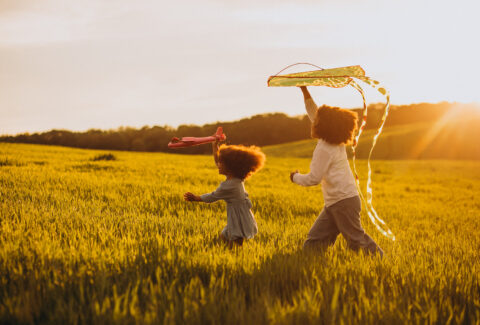 kids flying kite